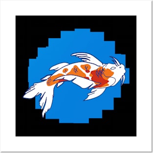 Koi pixel art blue Posters and Art